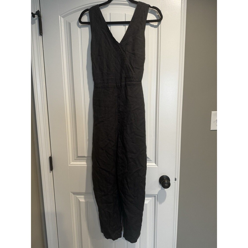 Kuhl Fresco Jumpsuit Women M Gray Sleeveless Wide Leg Linen Blend Wrap Tie Waist